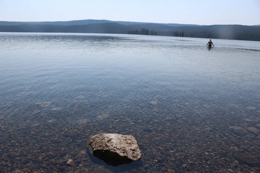 Swimming in Shoshone Lake - Bechler River Trail - Yellowstone Backpacking - Yellowstone Guidelines 